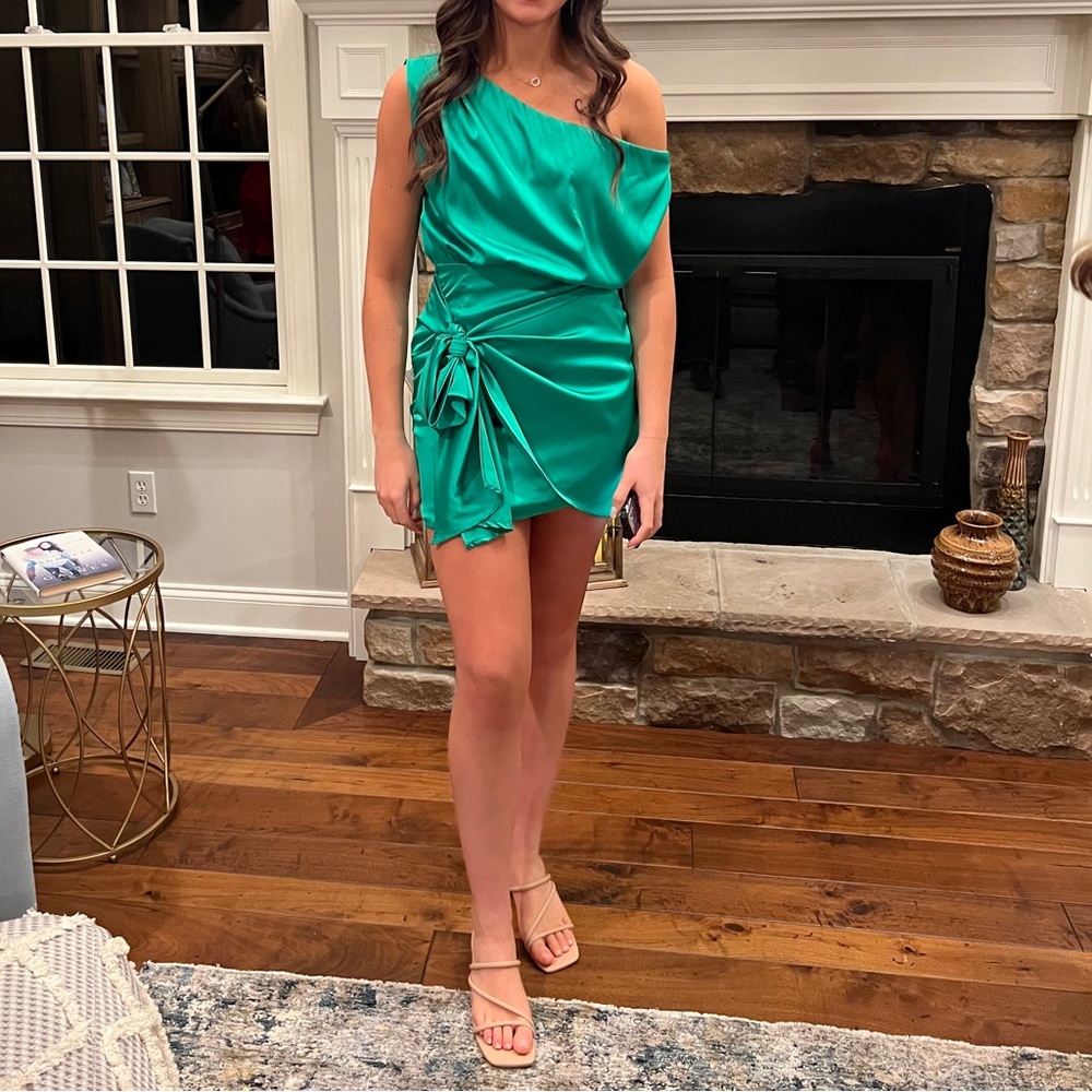 Green satin cocktail dress